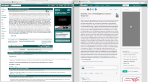 Slashdot's old interface (left) compared to the Beta (right). Source: https://arstechnica.com/information-technology/2014/02/slashdots-new-interface-could-kill-what-keeps-slashdot-relevant/