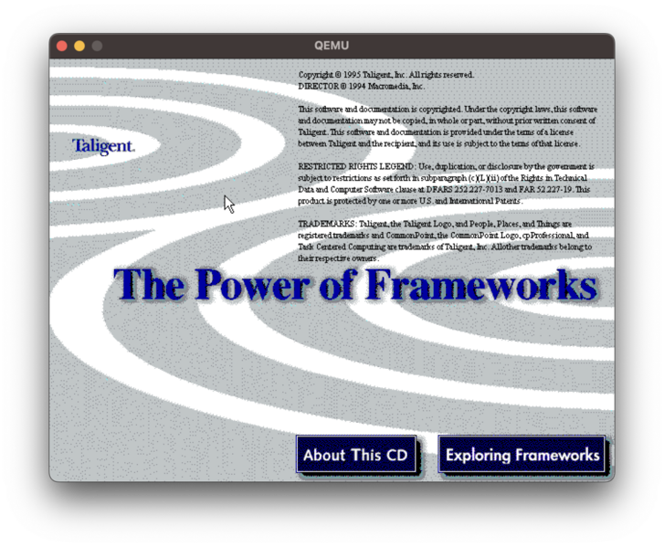 File:Taligent's "The Power of Frameworks" Director app splash screen.png
